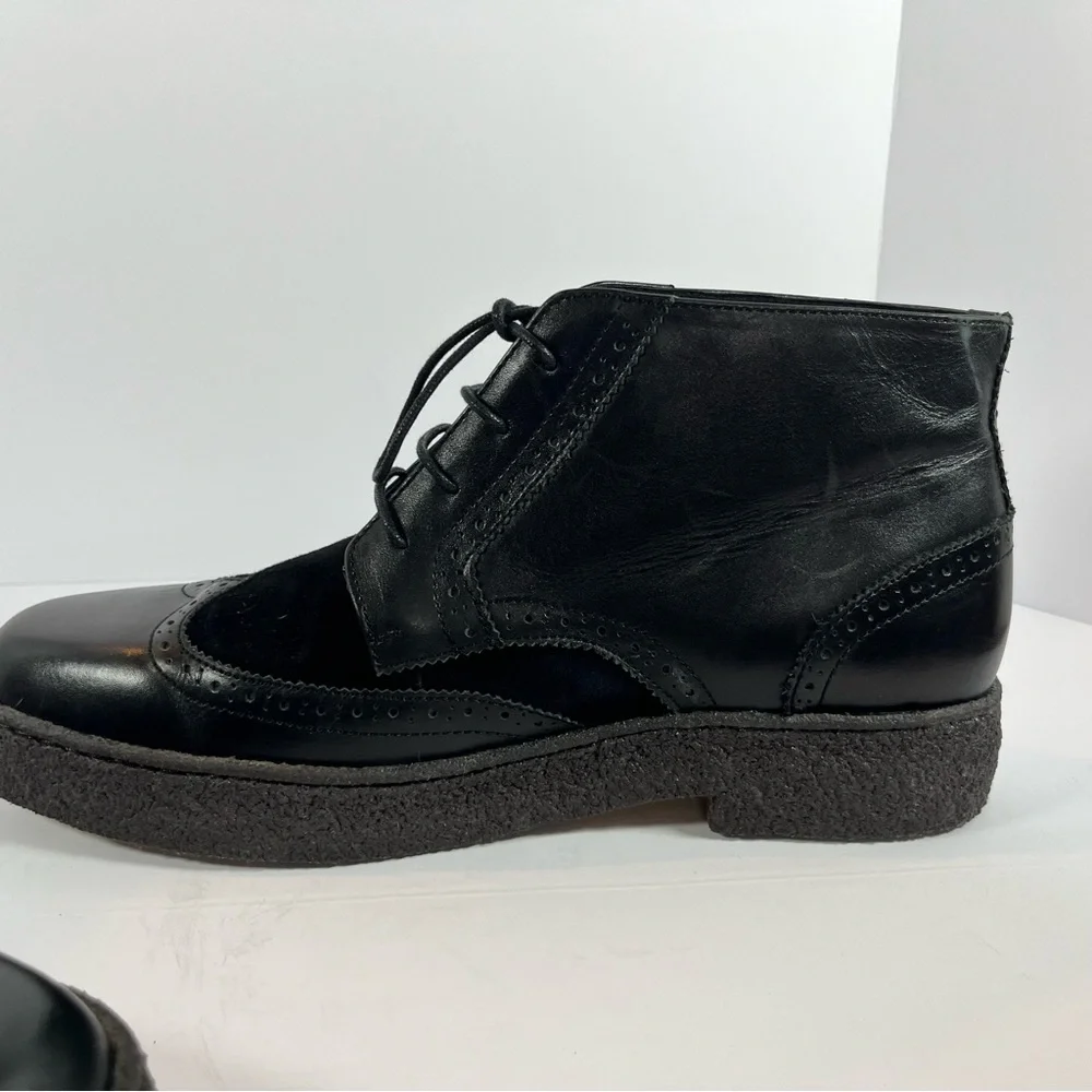 British Walkers Playboy Wingtip Crepe Sole Boots Black‎ Leather Suede 11.5